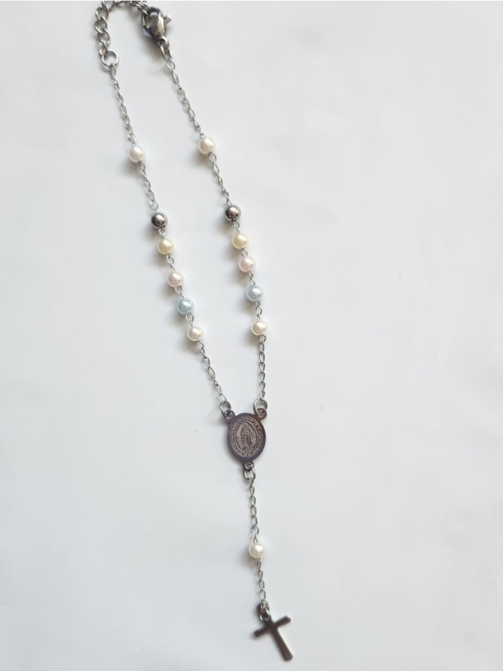Silver Rosary Anklet/Bracelet with Multi Metallic Beads